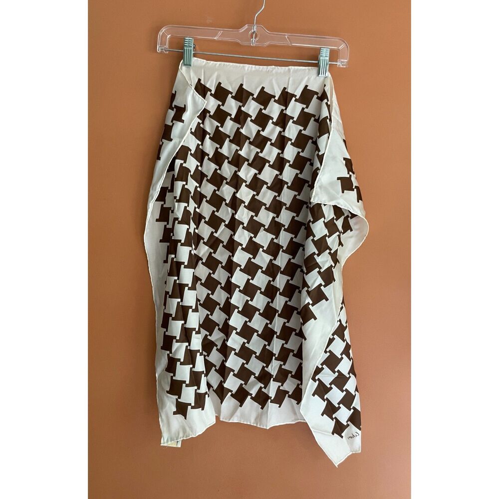 Vintage ECHO Scarf Brown Houndstooth Geometric Chinon Made in Japan Large Square
